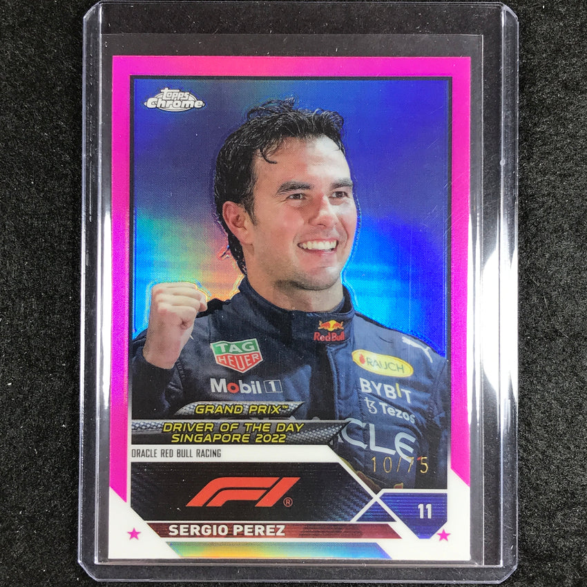 2023 Topps Chrome Formula 1 Sergio Perez Base Pink 10/75 No 182