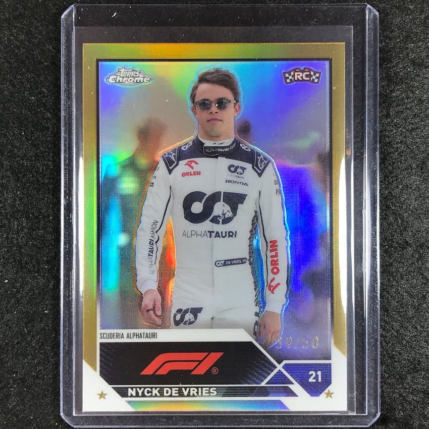 2023 Topps Chrome Formula 1 Nyck De Vries Rookie Base Gold 39/50