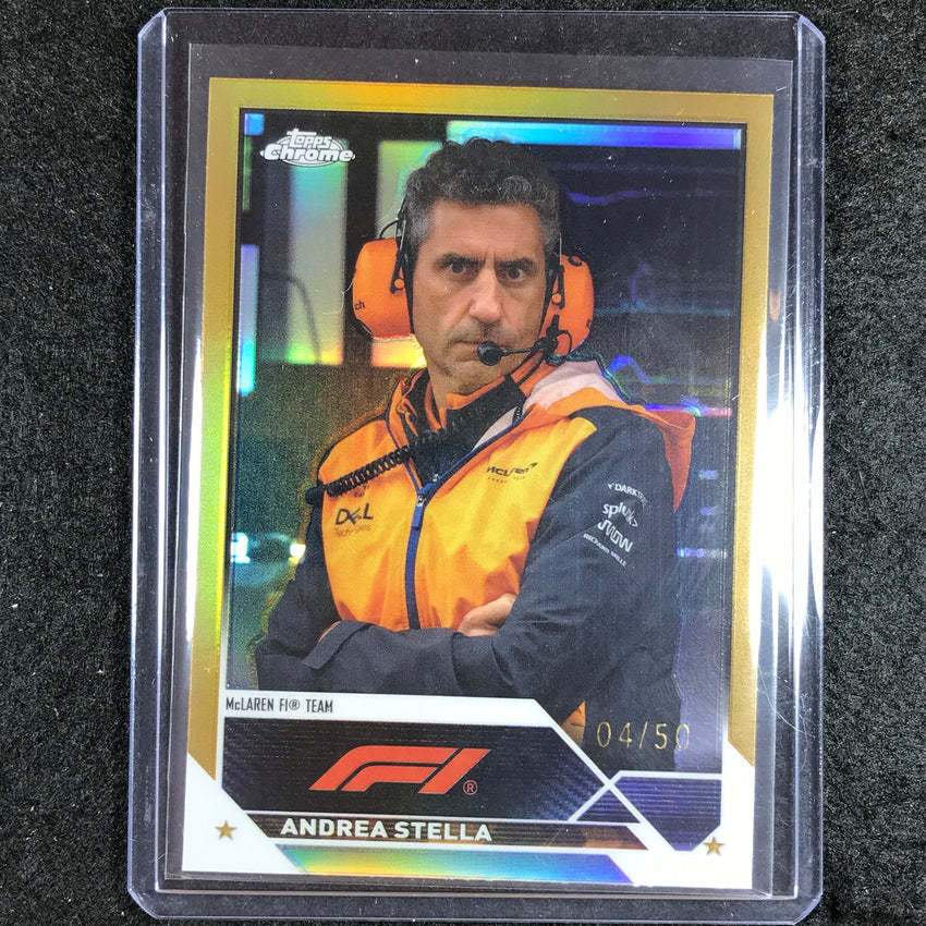 2023 Topps Chrome Formula 1 Andrea Stella Base Gold 4/50