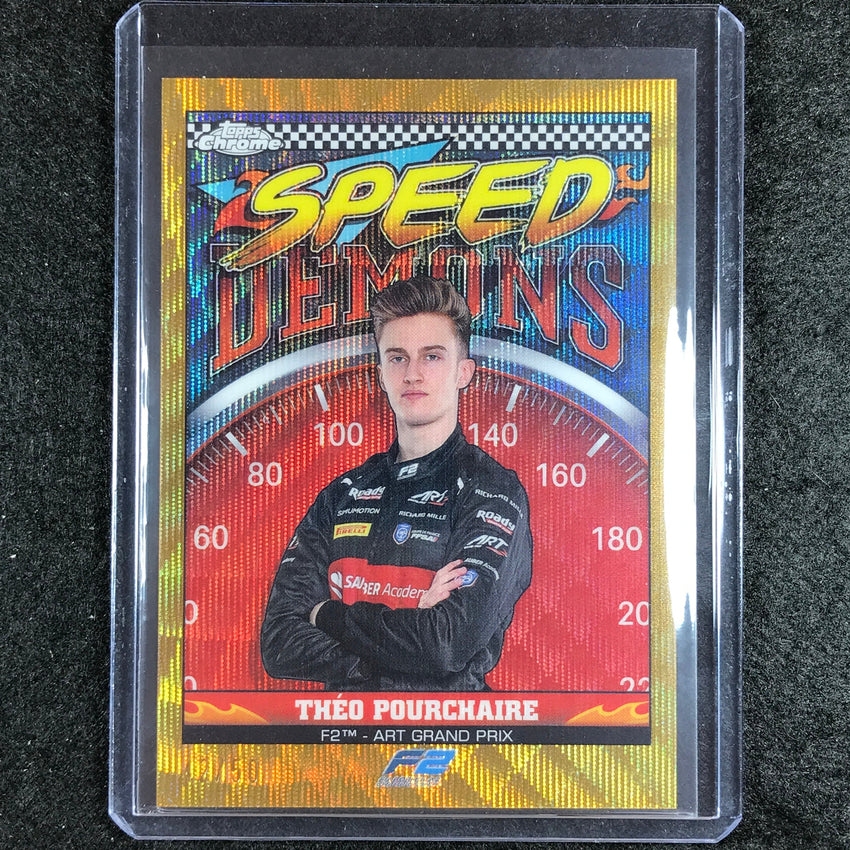 2023 Topps Chrome Formula 1 Theo Pourchaire Speed Demons Gold Wave 42/50