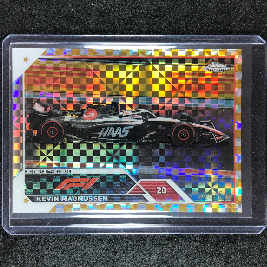 2023 Topps Chrome Formula 1 Kevin Magnussen Base Gold Checker Flag 46/50