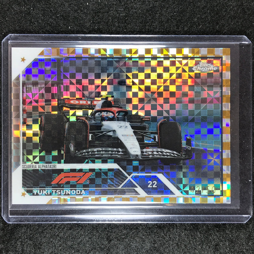 2023 Topps Chrome Formula 1 Yuki Tsunoda Base Gold Checker Flag 42/50