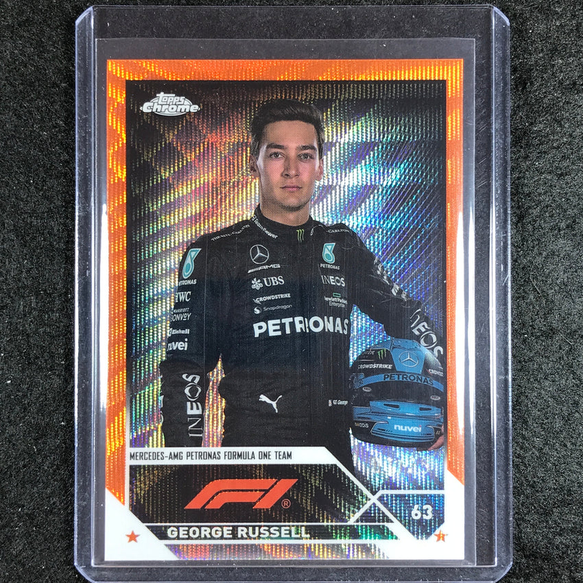 2023 Topps Chrome Formula 1 George Russell Base Orange Wave 1/25