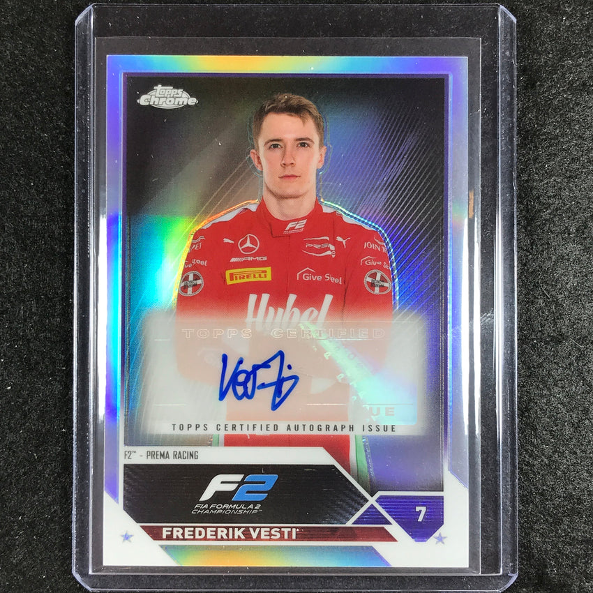 2023 Topps Chrome Formula 1 Frederik Vesti Chrome Auto Refractor No Fv