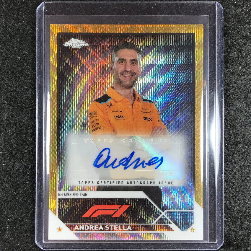 2023 Topps Chrome Formula 1 Andrea Stella Chrome Auto Gold Wave 38/50