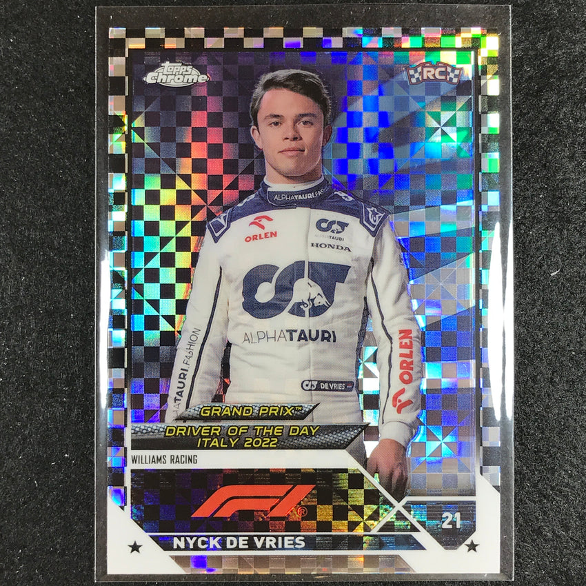 2023 Topps Chrome Formula 1 Nyck De Vries Rookie Base Checker Flag #181