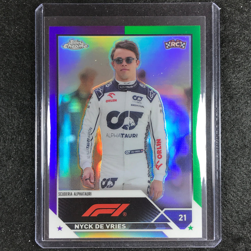2023 Topps Chrome Formula 1 Nyck De Vries Rookie Base Purple Green #68