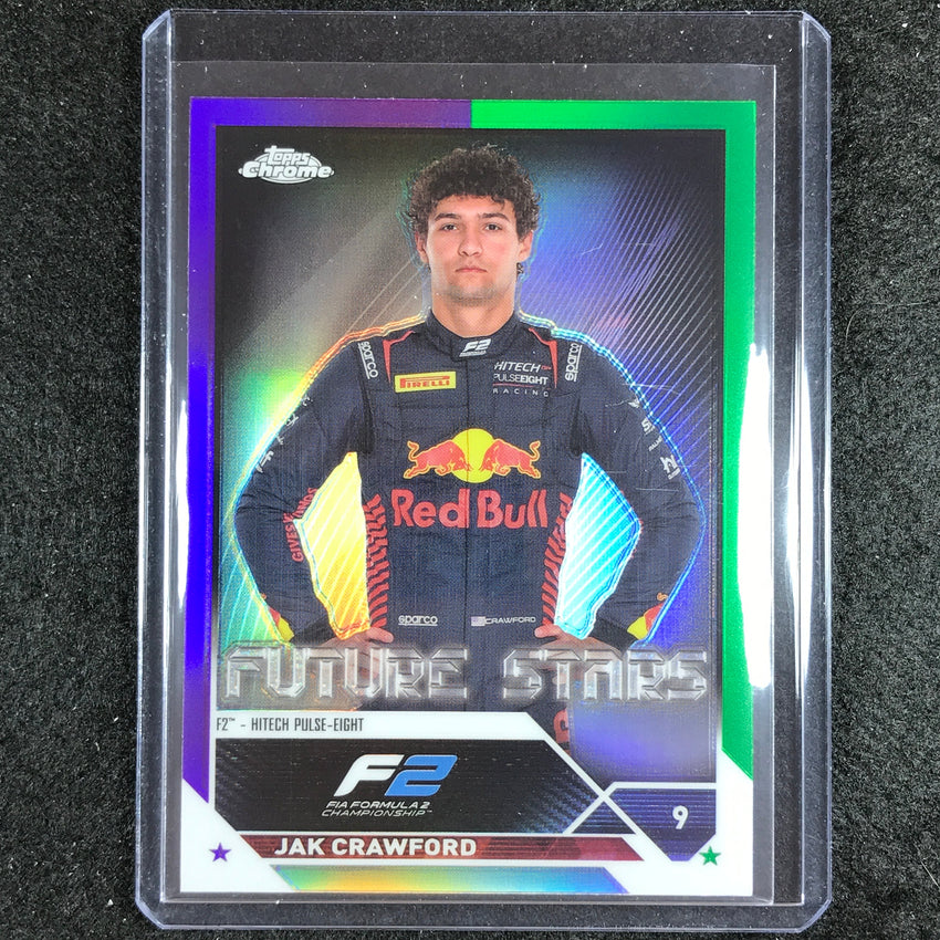 2023 Topps Chrome Formula 1 Jak Crawford Base Future Stars Purple Green No 76