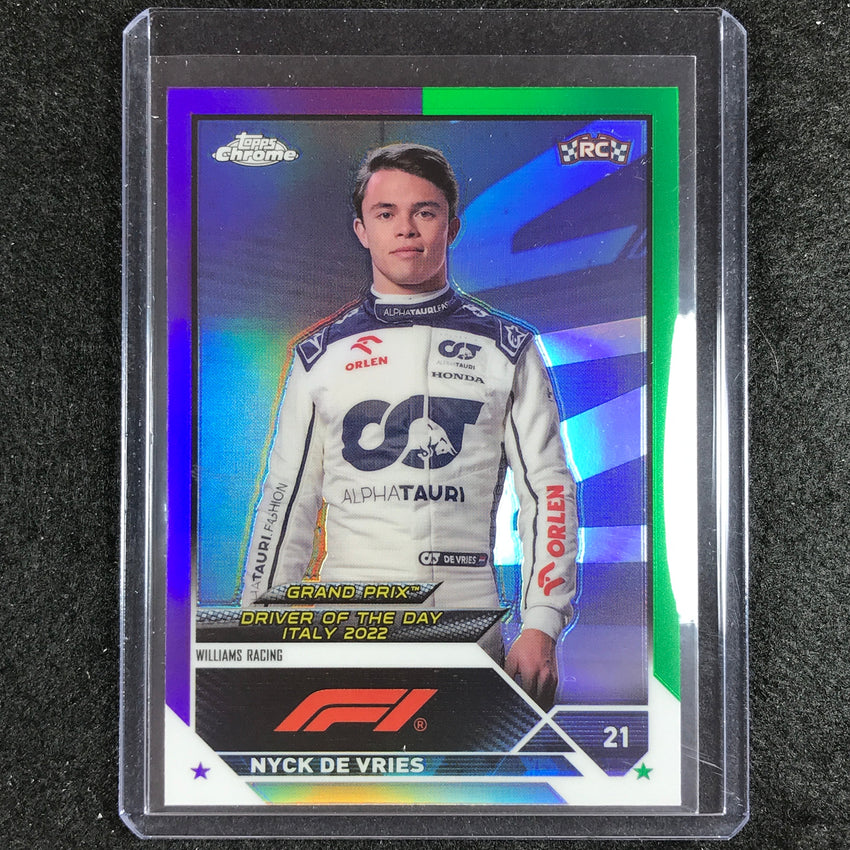 2023 Topps Chrome Formula 1 Nyck De Vries Rookie Base Purple Green #181