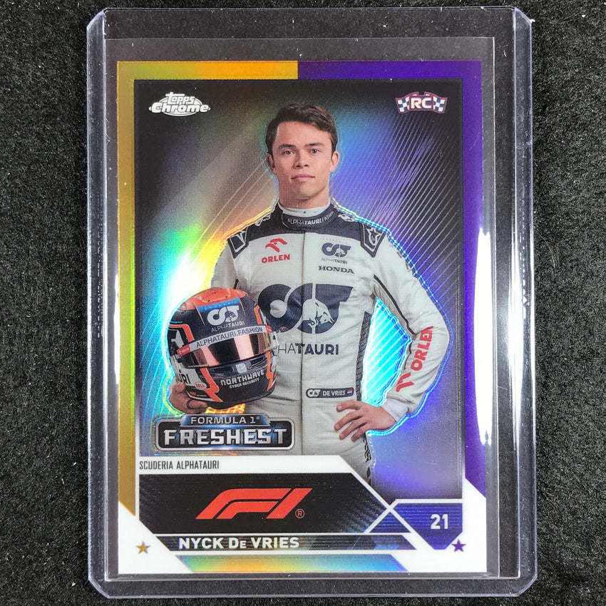 2023 Topps Chrome Formula 1 Nyck De Vries Rookie Base Gold Purple #193