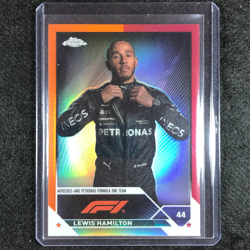 2023 Topps Chrome Formula 1 Lewis Hamilton Base Orange Red No 21