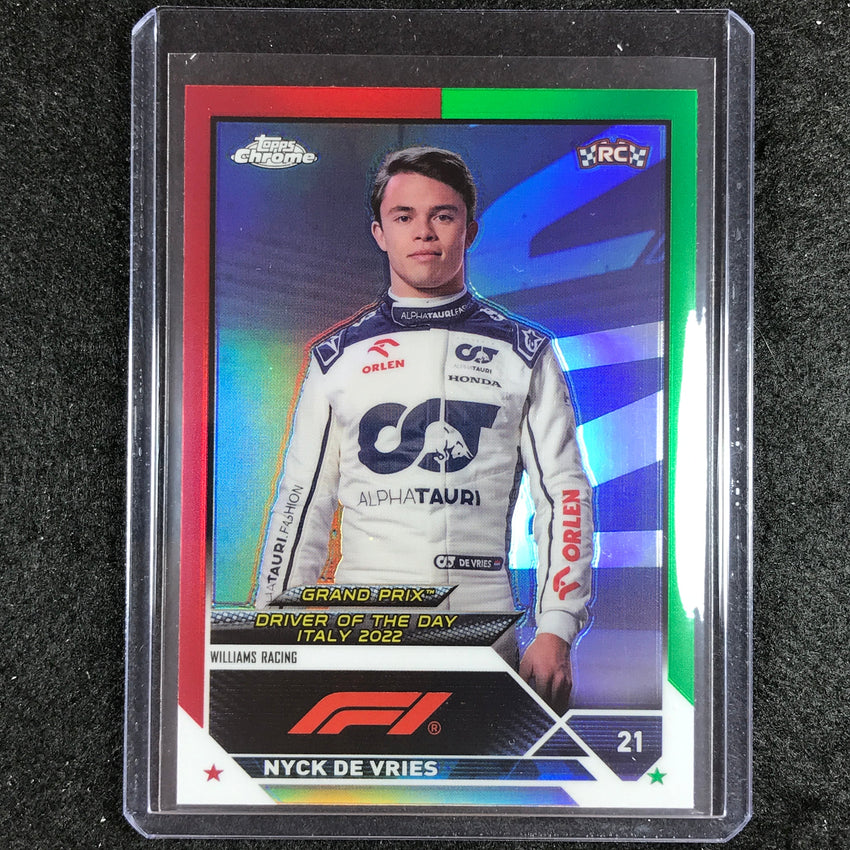 2023 Topps Chrome Formula 1 Nyck De Vries Rookie Base Red Green No 181