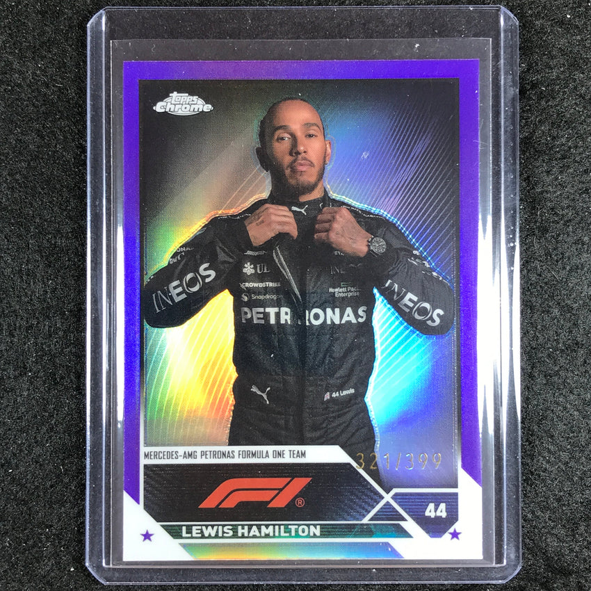 2023 Topps Chrome Formula 1 Lewis Hamilton Base Purple 321/399 No 21