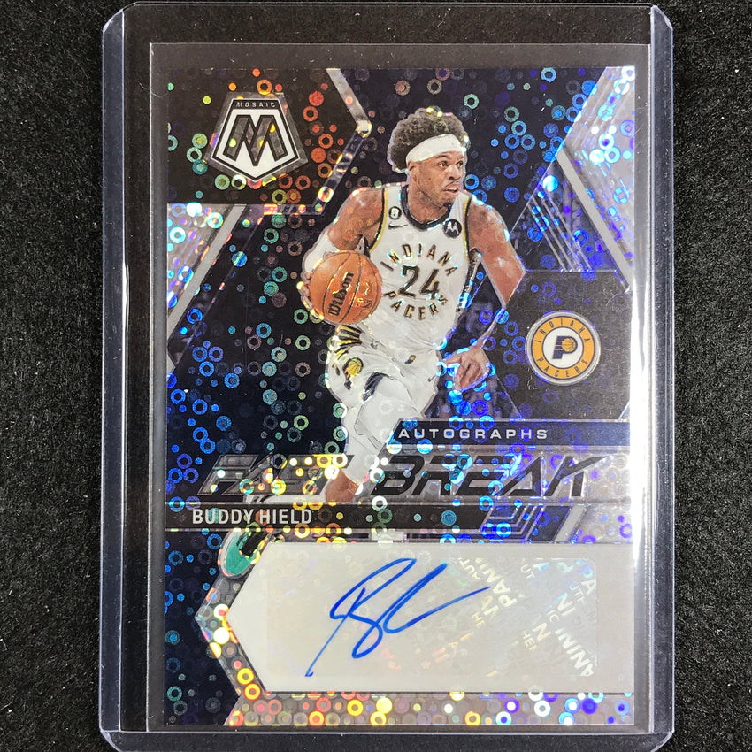 2022-23 Mosaic Buddy Hield Fast Break Auto Silver Disco No Hie