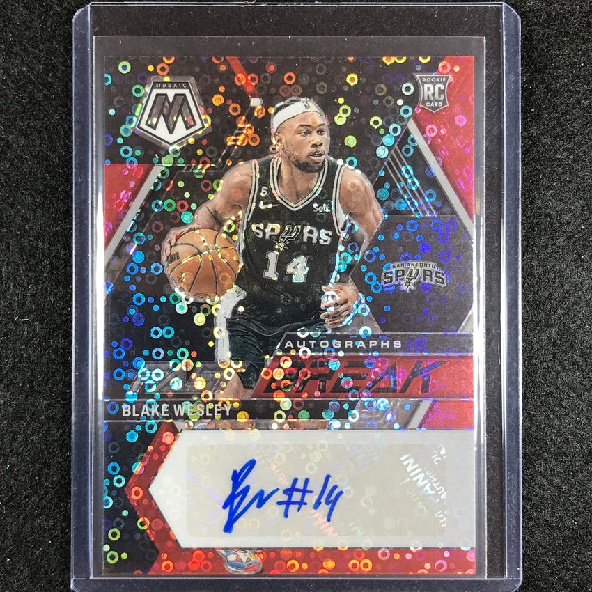 2022-23 Mosaic Blake Wesley Fast Break Rookie Auto Red Disco 10/49