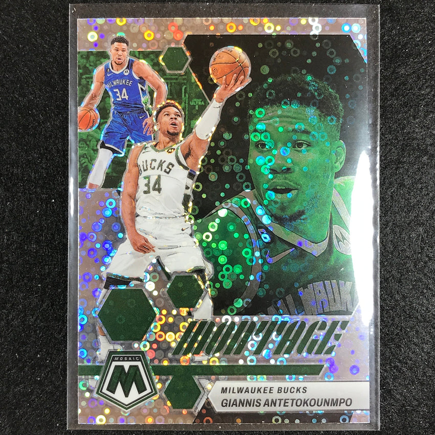 2022-23 Mosaic Giannis Antetokounmpo Montage Fast Break Silver Disco No 21