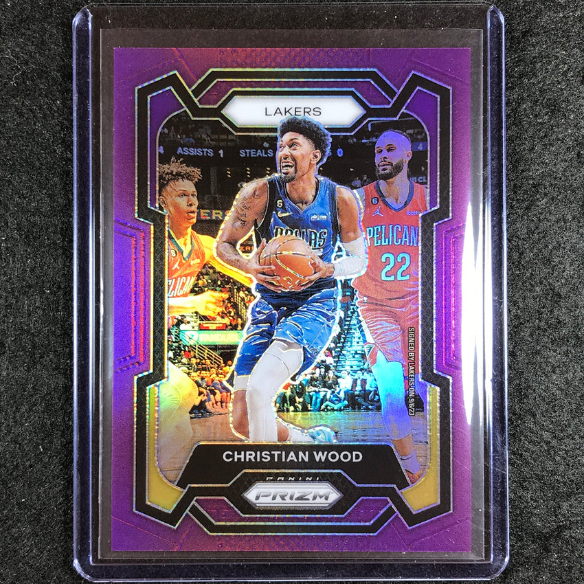 2023-24 Prizm Christian Wood Base Purple 11/99 #245