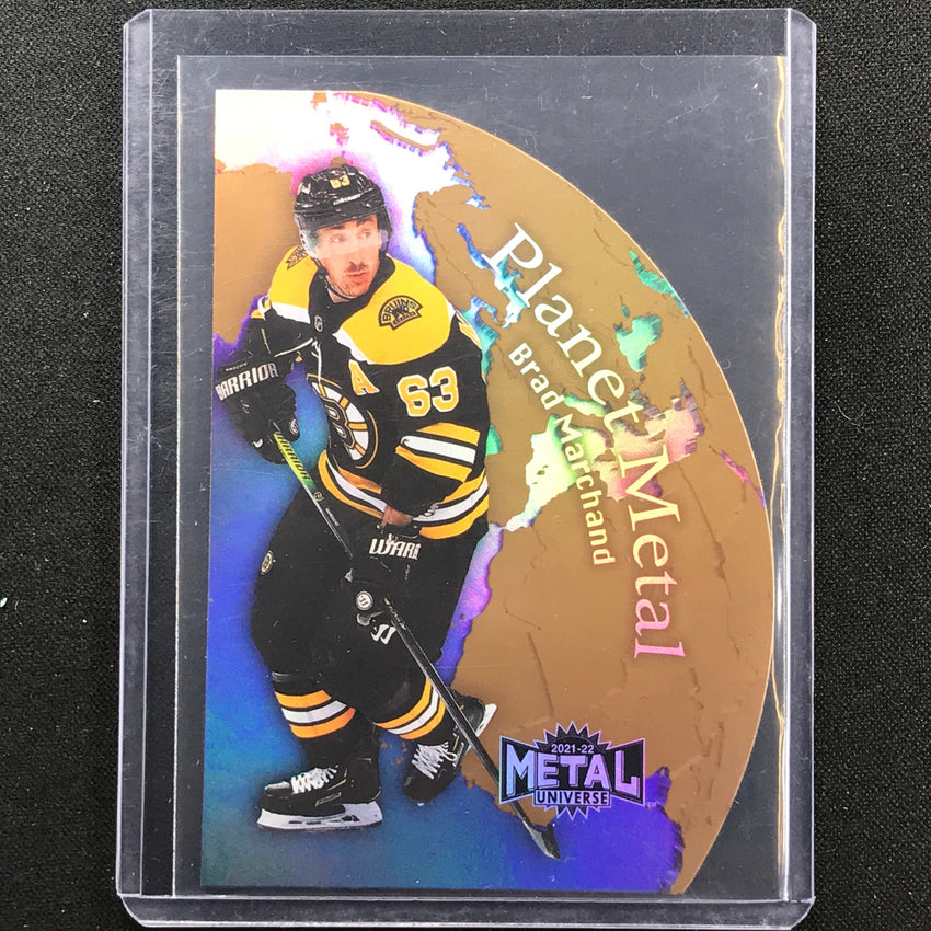 2021-22 Metal Universe NHL BRAD MARCHAND Planet Metal Die-Cut Gold SP #18