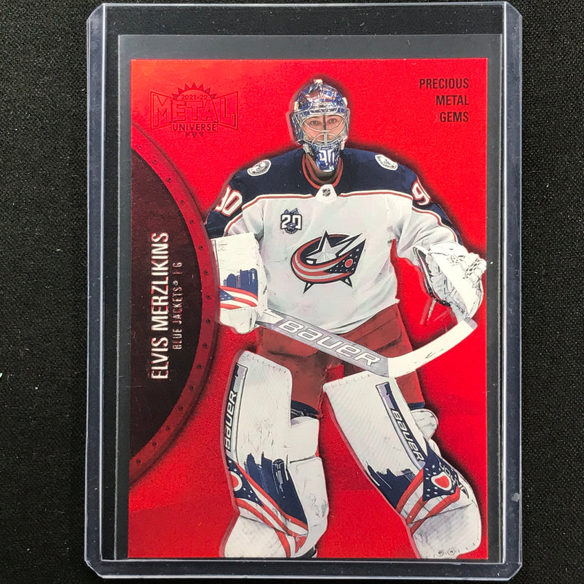 2021-22 Metal Universe Nhl Elvis Merzlikins Precious Metal Gems Pmg Red 32/100