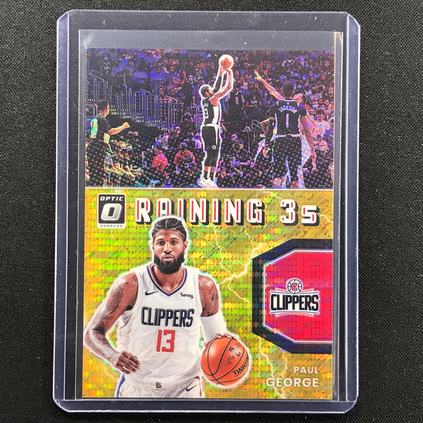 2021-22 Donruss Optic Paul George Raining 3s Gold Pulsar 5/10