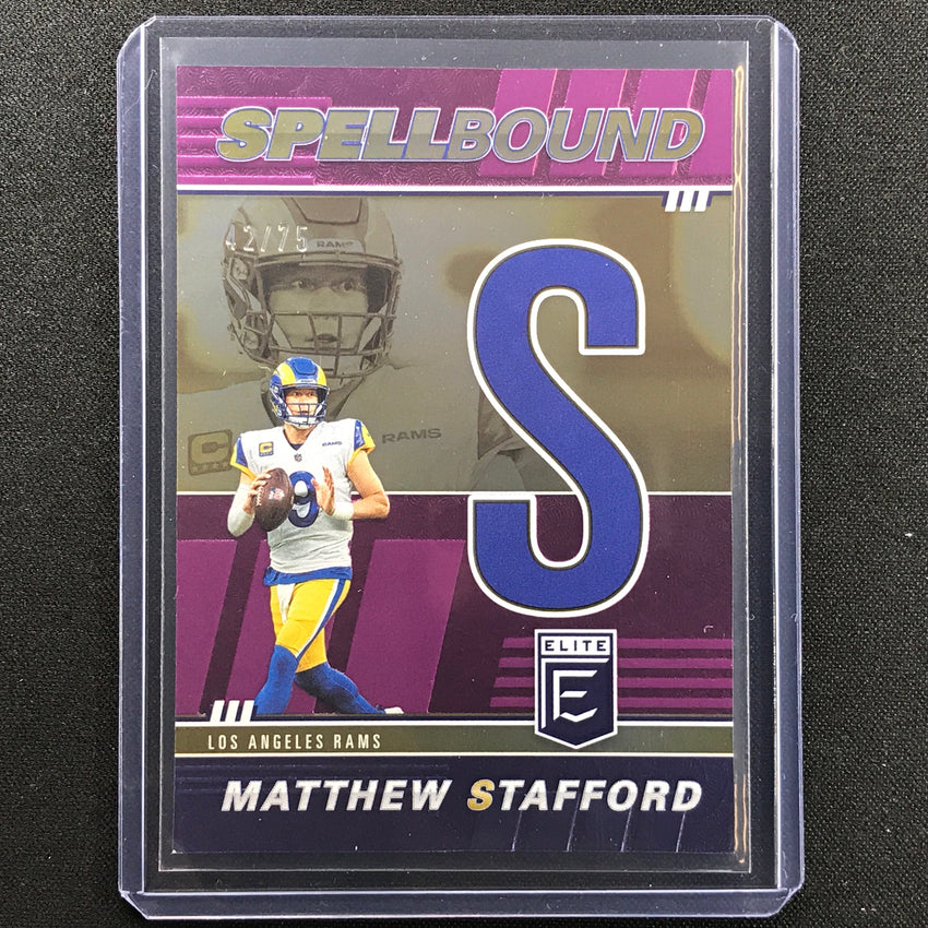 2022 Donruss Elite Matthew Stafford Spellbound Letter S Purple 42/75