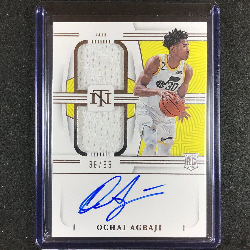 2022-23 National Treasures Ochai Agbaji Rookie Dual Jersey Auto 96/99