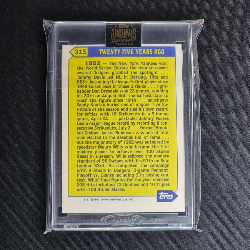2021 Archives Signature Series Retired Player Maury Wills 1987 Topps 1/1