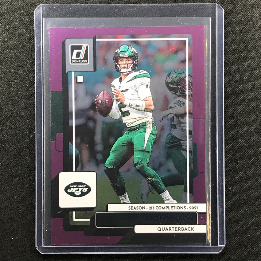2022 Donruss Zach Wilson Season Stat Line Purple 55/213