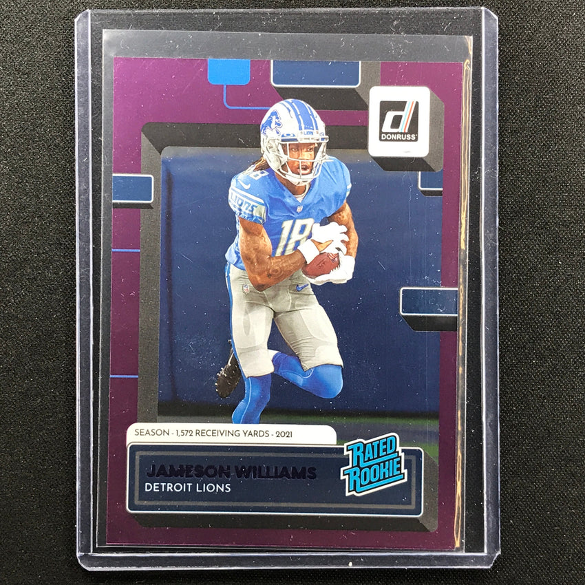 2022 Donruss Jameson Williams Rated Rookie Season Stat Line Purple 204/500