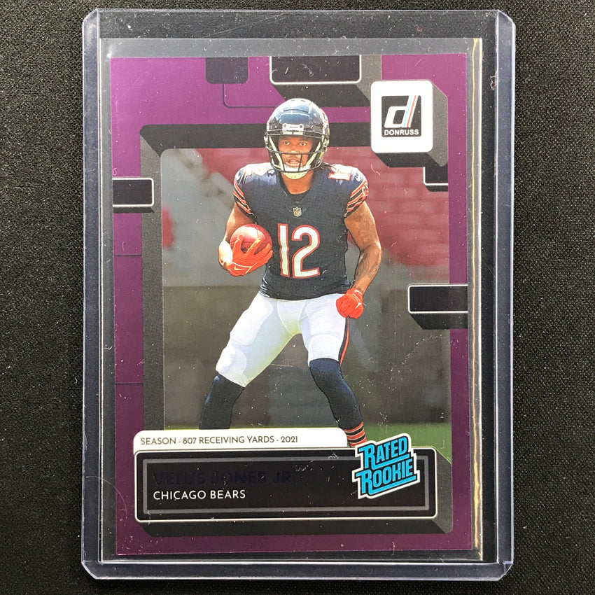2022 Donruss Velus Jones Jr. Rated Rookie Season Stat Line Purple 116/500