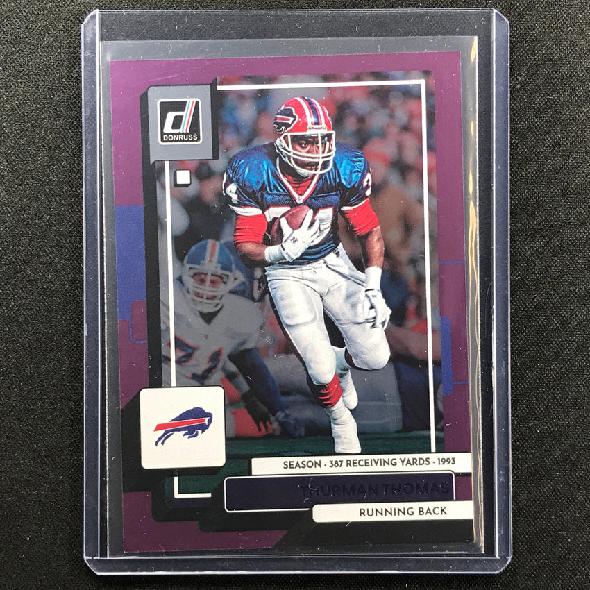 2022 Donruss Thurman Thomas Season Stat Line Purple 374/387