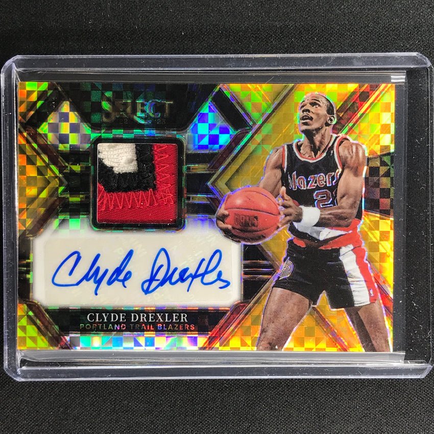 2022-23 Select Clyde Drexler Autographed Memorabilia Jersey Patch Auto Gold 2/10