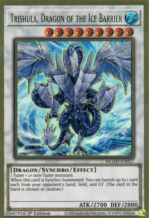 Trishula Dragon Of The Ice Barrier - MGED-EN027 - Premium Gold Rare 1st Edition