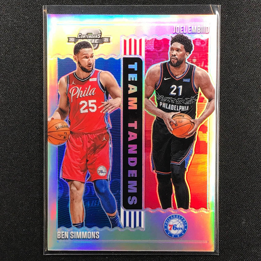 2020-21 Contenders Optic BEN SIMMONS JOEL EMBIID Team Tandems Silver Prizm #14