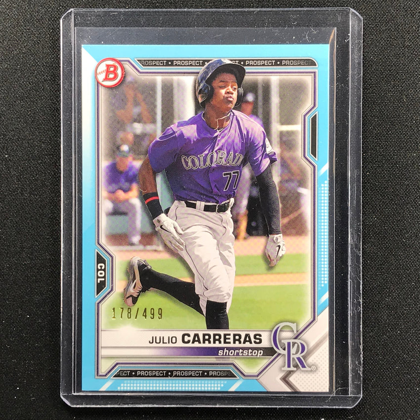 2021 Bowman Draft Julio Carreras Paper Prospect Sky Blue 178/499
