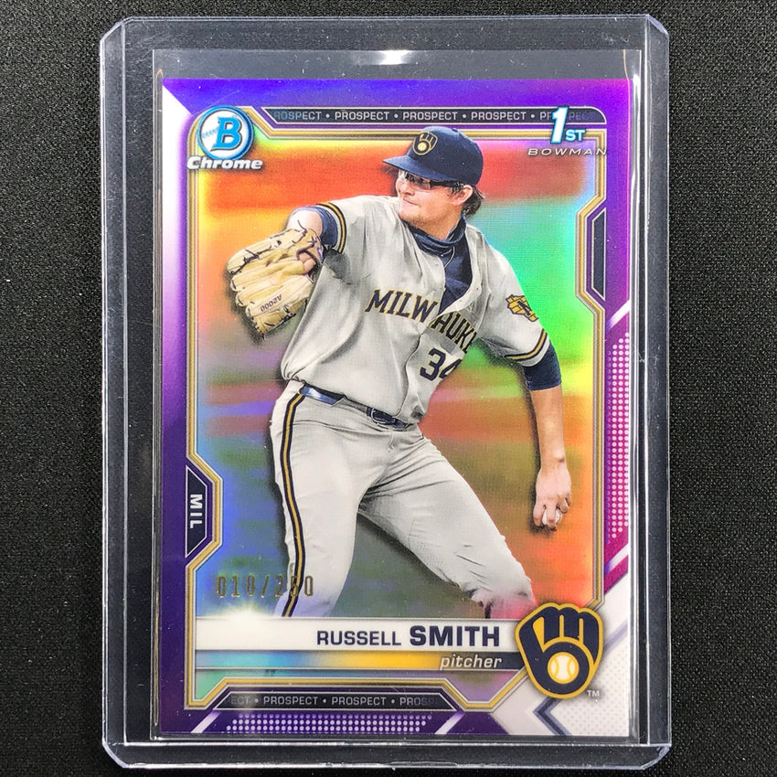 2021 Bowman Draft Russell Smith Chrome Prospect 1st Bowman Purple 18/250
