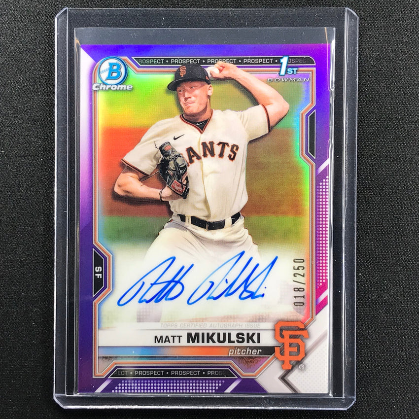2021 Bowman Draft Matt Mikulski Chrome Prospect 1st Bowman Auto Purple 18/250