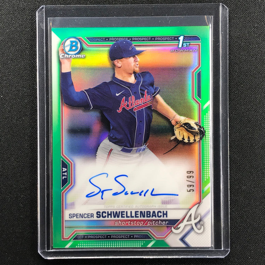 2021 Bowman Draft Spencer Schwellenbach Chrome Prospect 1st Auto Green 59/99