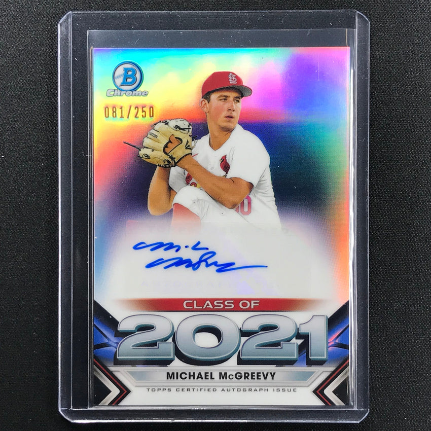 2021 Bowman Draft Michael Mcgreevy Chrome Prospect Class Of 2021 Auto 81/250