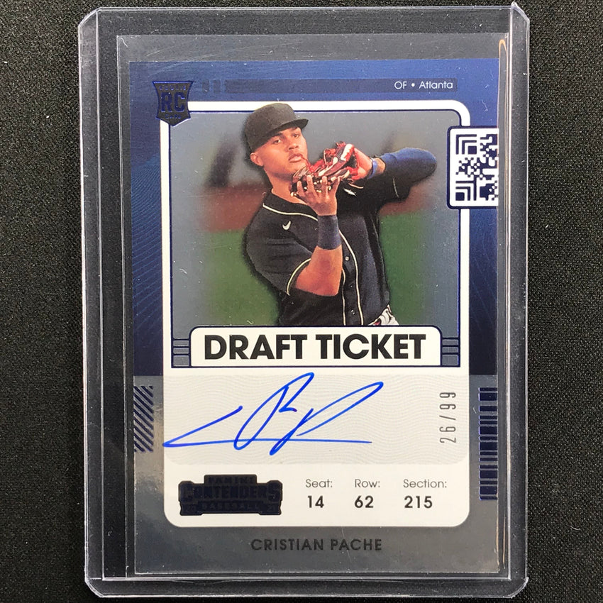 2021 Contenders Cristian Pache Rookie Draft Ticket Auto Variation A Blue 26/99