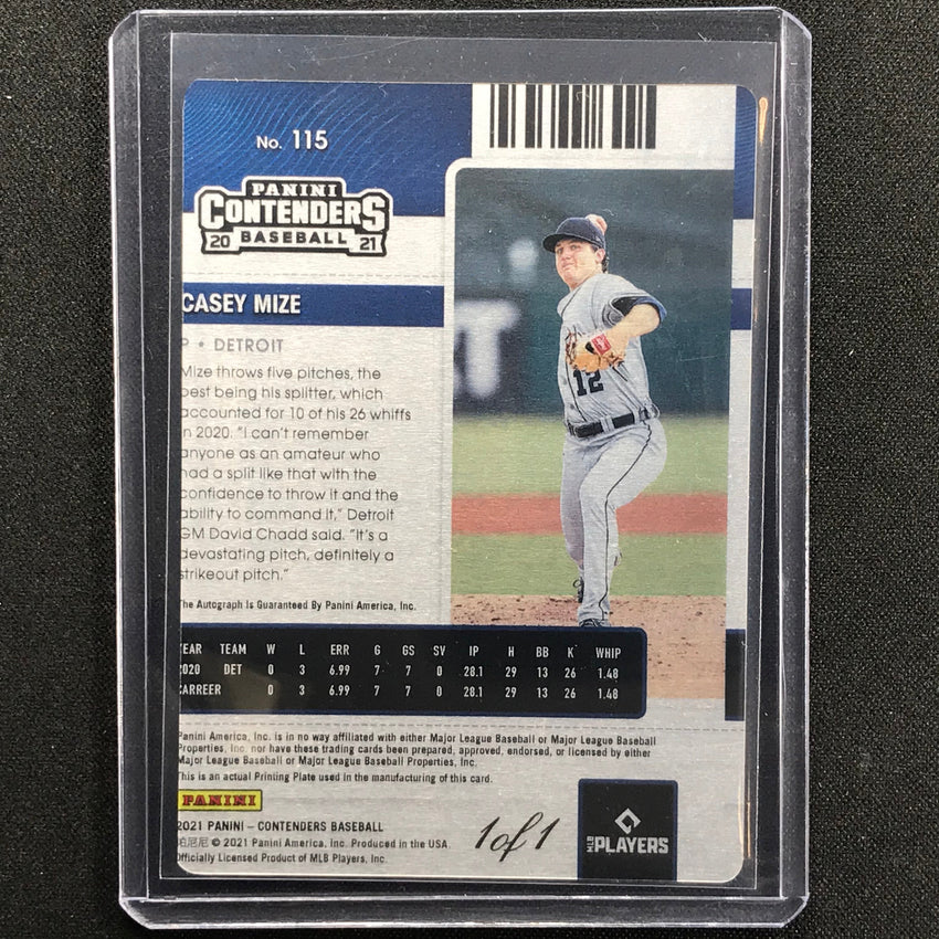 2021 Contenders Casey Mize Rookie Ticket Auto Cyan Printing Plate 1/1