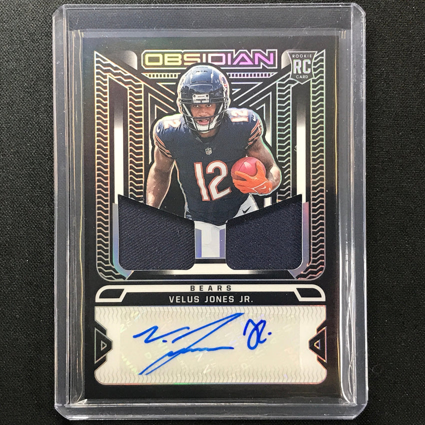 2022 Obsidian Velus Jones Jr. Rookie Dual Jersey Ink Relic Auto Silver 57/175