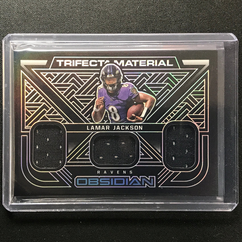 2022 Obsidian Lamar Jackson Trifecta Material Triple Jersey Silver 61/125