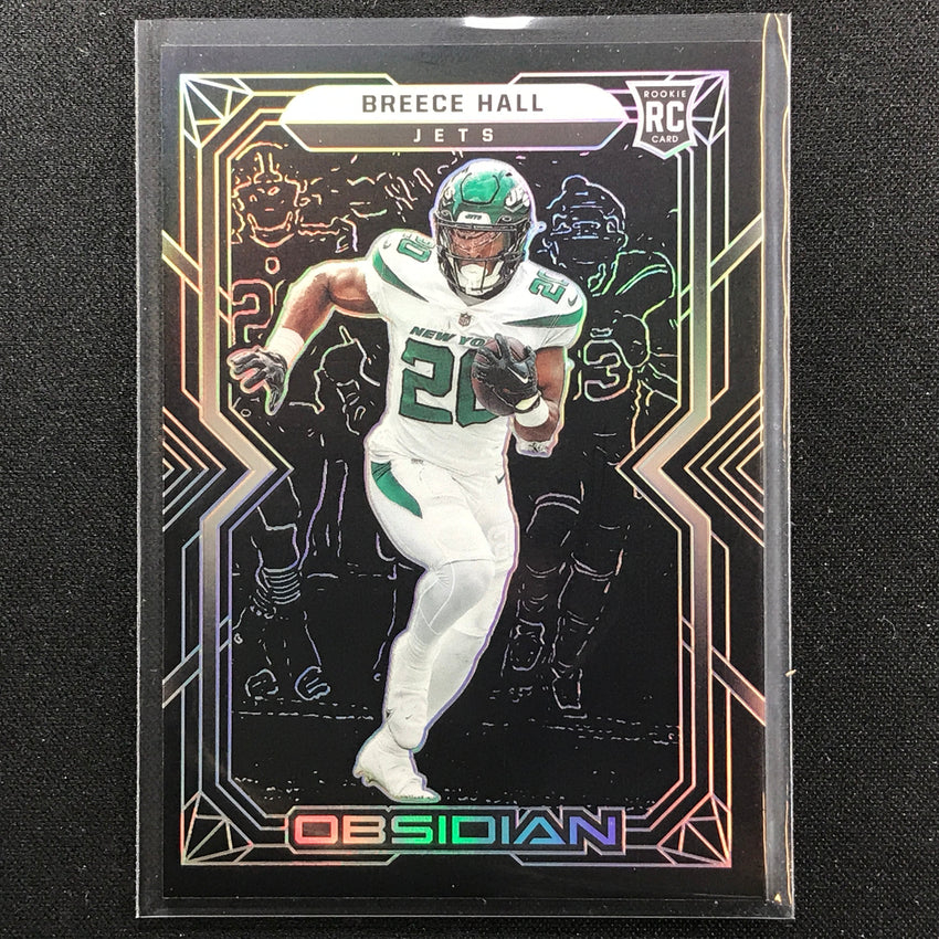 2022 Obsidian Breece Hall Rookie Base Silver Prizm No 107