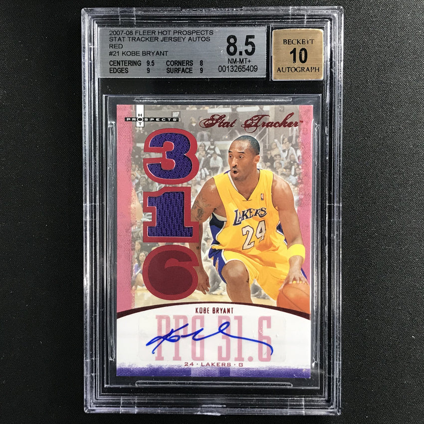 2007-08 Fleer Hot Prospects Kobe Bryant Stat Tracker Jersey Auto 6/25 BGS 8.5/10