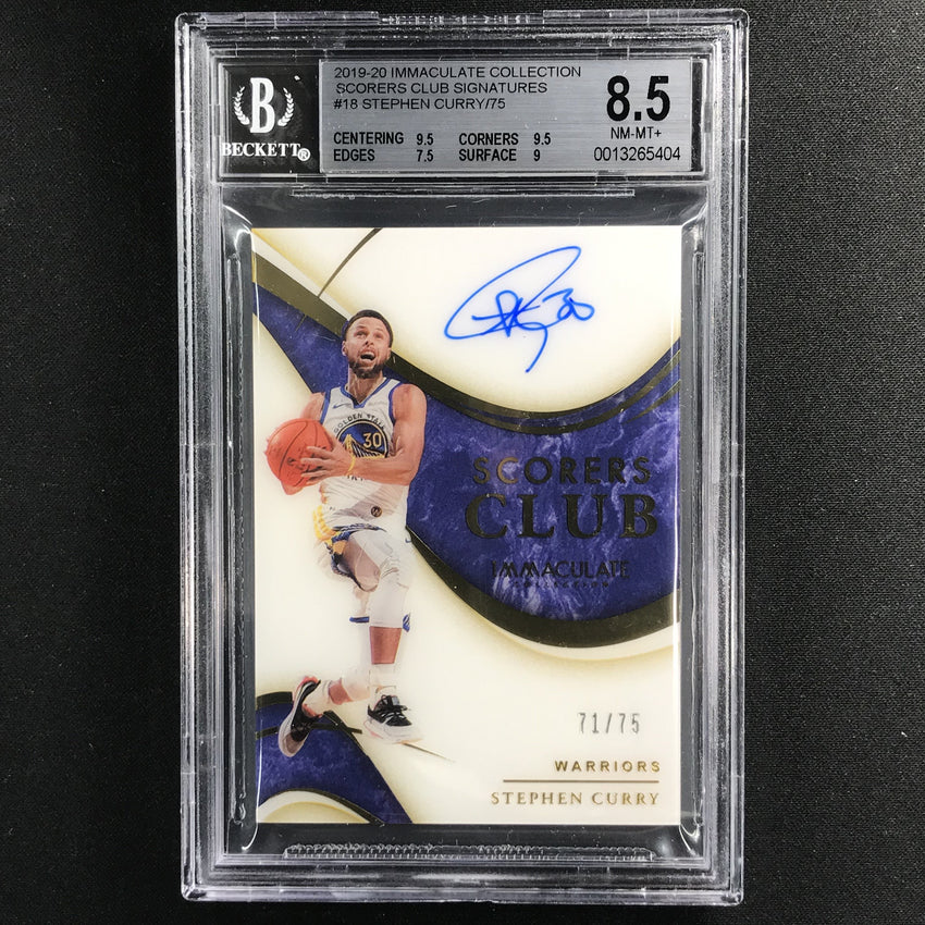 2019-20 Immaculate Stephen Curry Scorers Club Signatures Auto 71/75 BGS 8.5/10