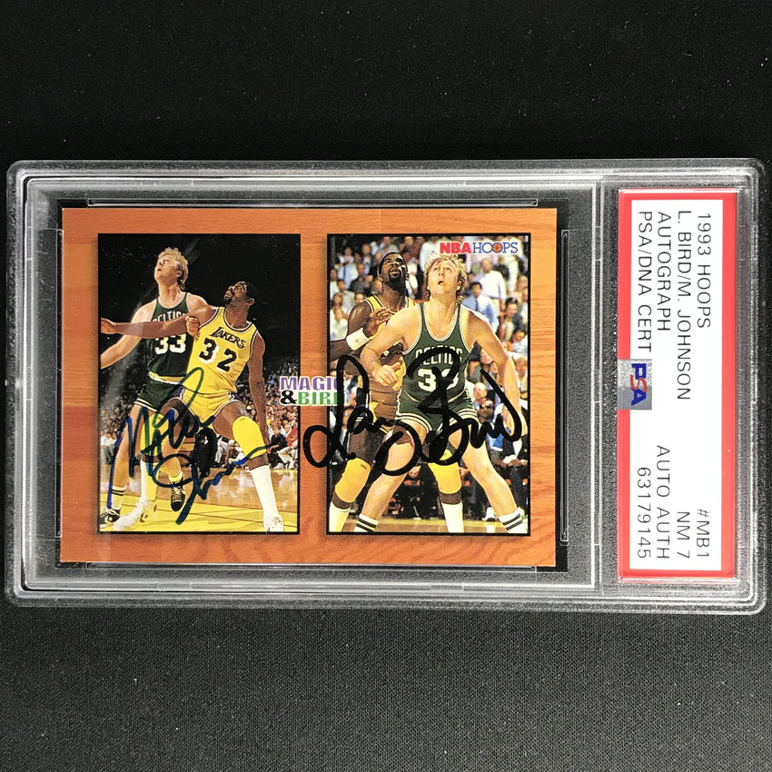 1993 Hoops Larry Bird Magic Johnson Dual Autograph Auto Authentic PSA 7 145