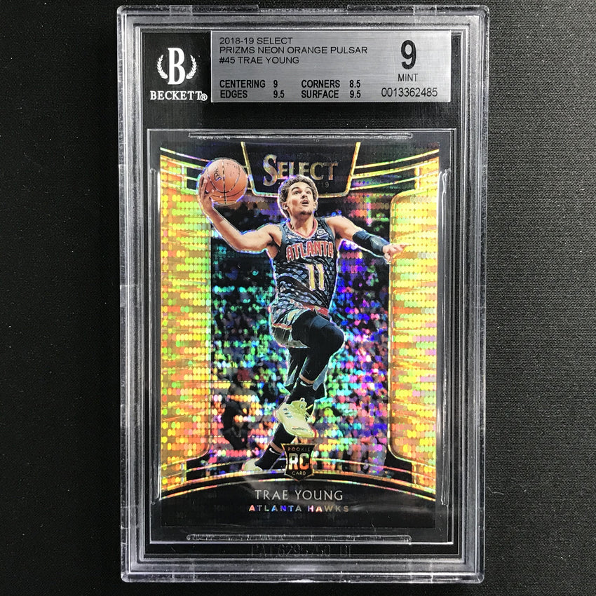2018-19 Select Trae Young Concourse Rookie Neon Orange Pulsar 7/13 BGS 9