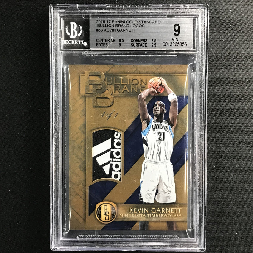 2016-17 Gold Standard Kevin Garnett Bullion Brand Logos Adidas Patch 1/1 BGS 9