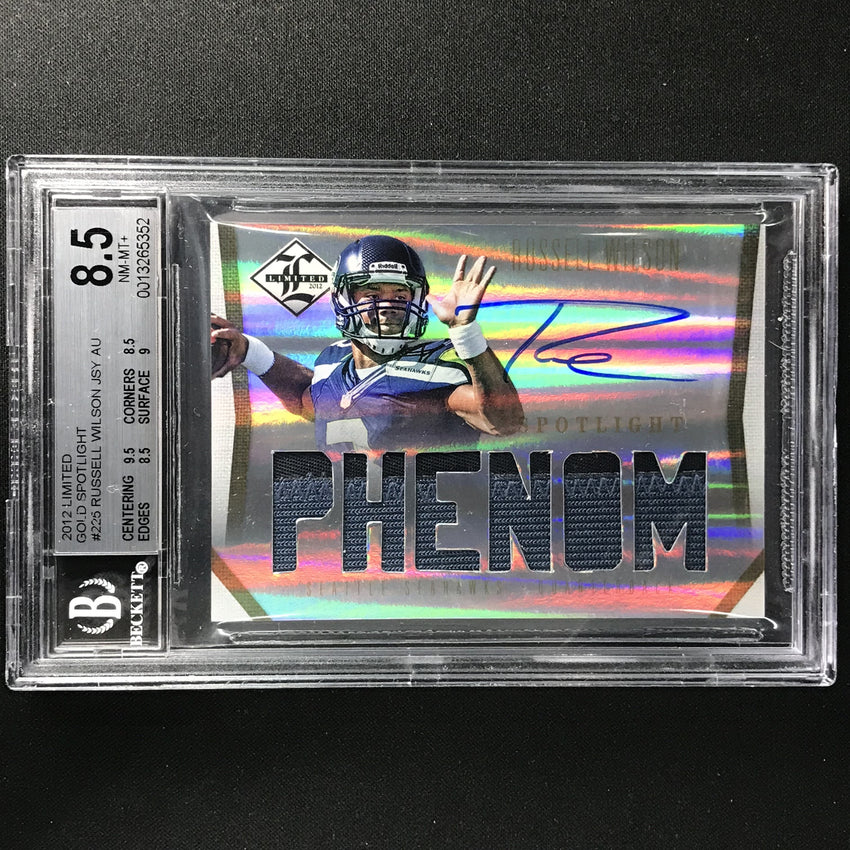 2012 Limited Russell Wilson Gold Spotlight Rookie Patch Auto 16/25 Bgs 8.5/9